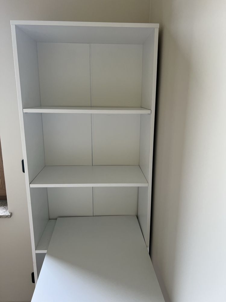 Regał 180 cm + biurko 125 cm – biały komplet