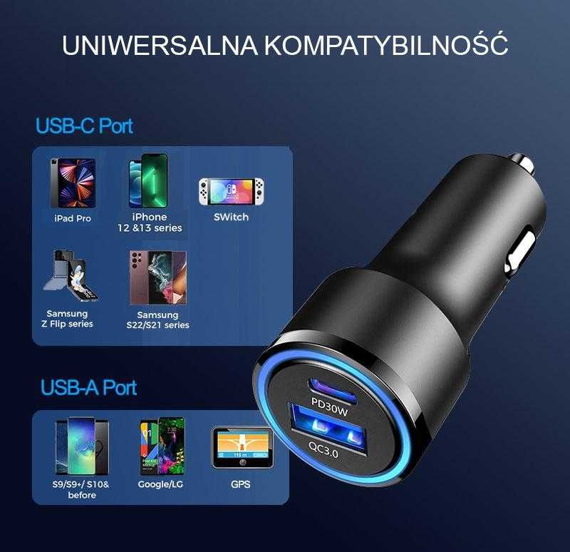 Ładowarka samochodowa 48W 2in1 usb typ c Tamka 22/24