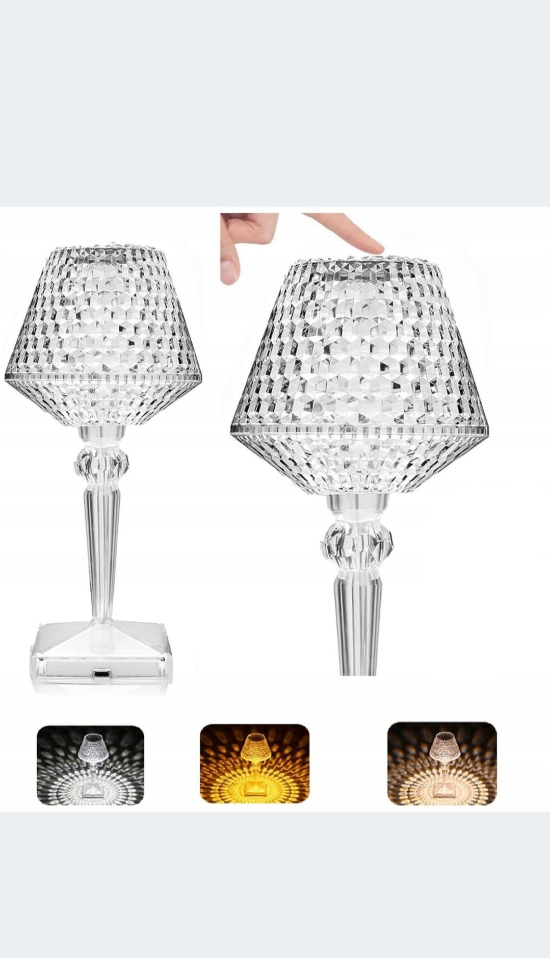 Lampka Nocna LED Kryształowa Lampa Dotykowa Lampa Ozdobna LED USB 26cm
