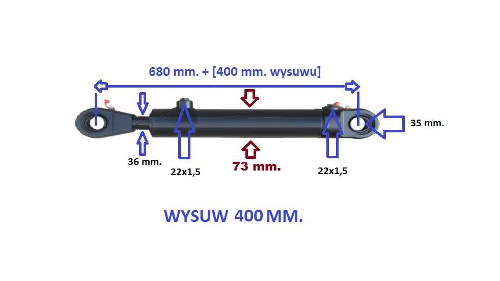 siłownik 63/36/400/680 cylinder hydrauliczny wysuw 400 mm. Chwytaka.