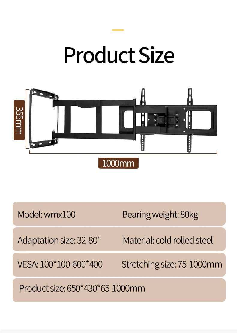 Suporte de parede para TV, LCD de 32" a 80", com peso até 80kg