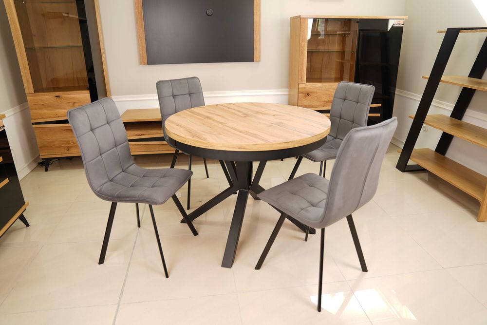 (45WR) stół okrągły rozkładany metal, + 4 krzesła 2180 zł