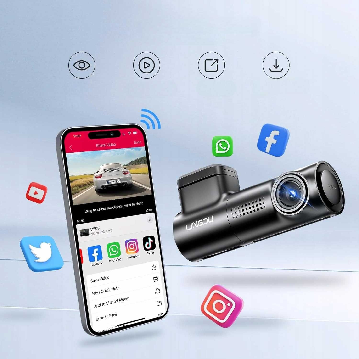 Kamera samochodowa LINGDU 4k UHD D500 Wideorejestrator GPS G-SENSOR