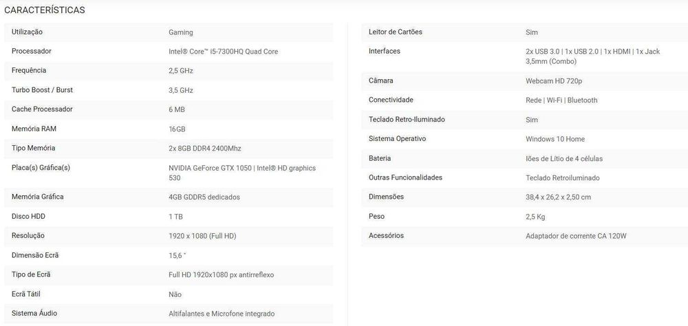 Portátil ASUS Gaming i5-7300HQ / GTX1050 4GB / 16GB RAM / 1TB SSD