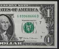 Nota 1 Dollar - Circulada - Quatro números 6's - Número de Sorte