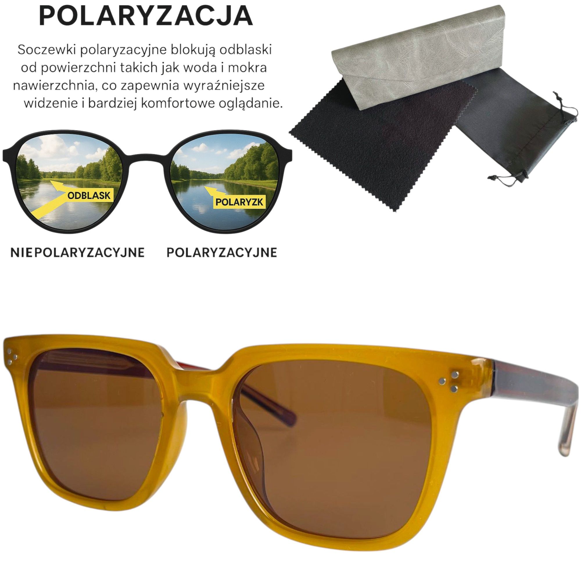 Okulary przeciwsłoneczne polaryzacyjne Unisex TR-90 • Etui + woreczek