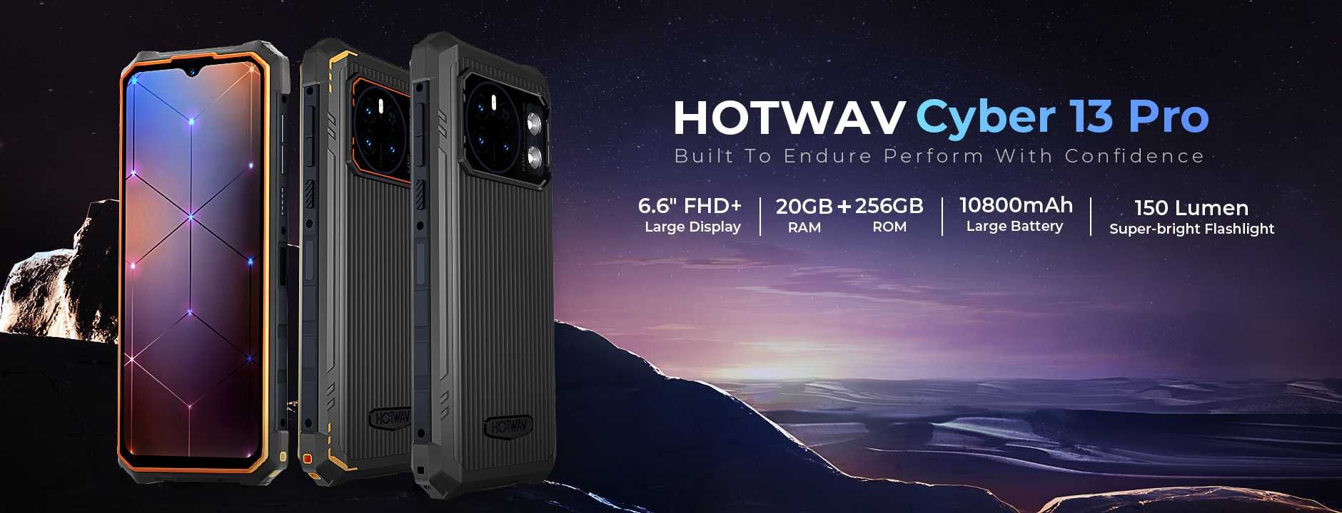 Бронесмарт. HOTWAV Cyber 13 Pro, 12+8/256Gb, 64/8/16Mp 10800мач, IP68