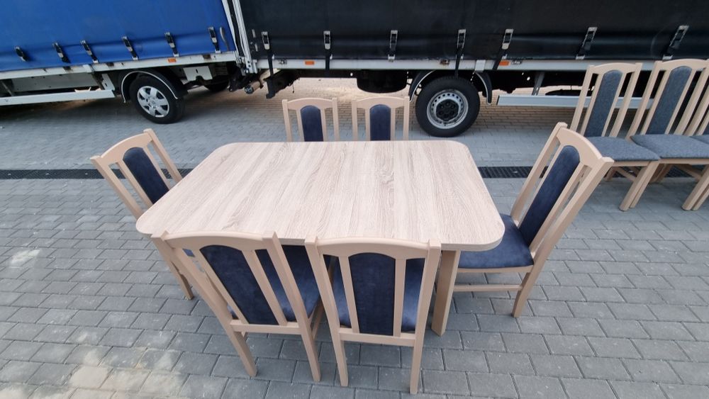 Nowe: Stół 80x140/180 + 6 krzeseł, sonoma+metaliczny granat, dostawaPL