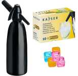 Saturator syfon do wody gazowanej czarny 1L + 10 naboi + 5 kostek lodu