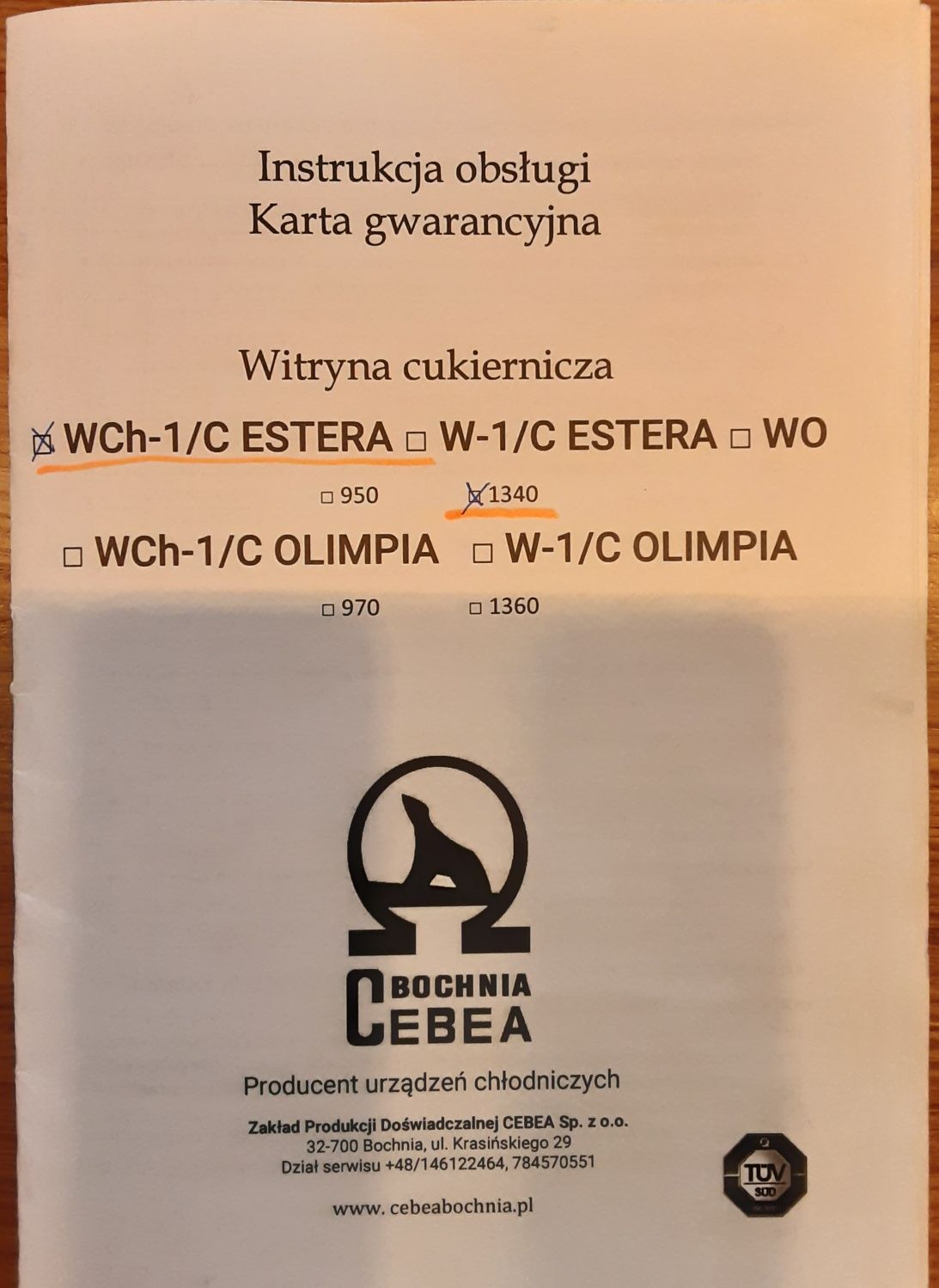 Witryna cukiernicza Bochnia Cebea WCh-1/C Estera 1340