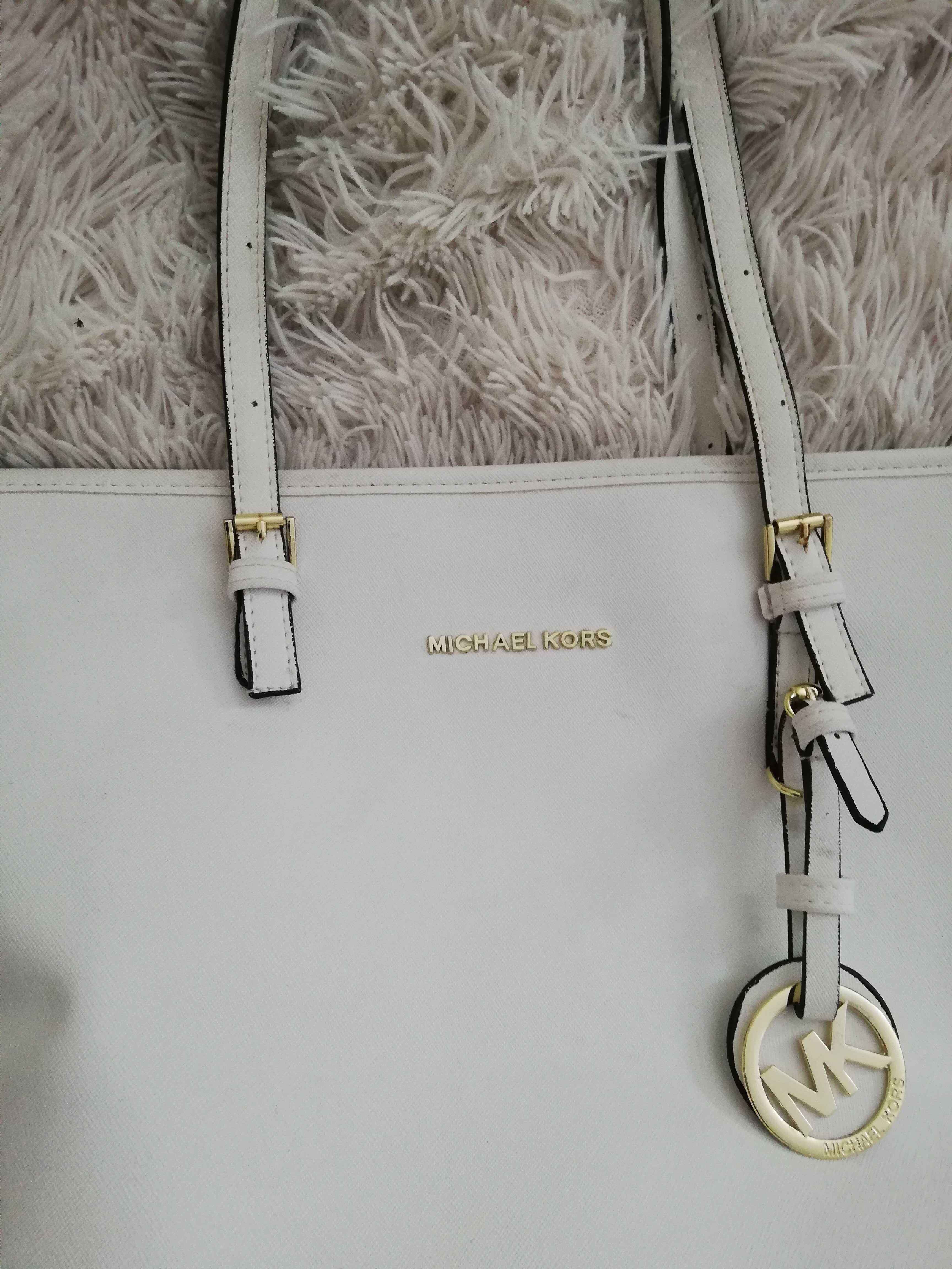 torebka michael kors biała skóra shopper bag A4