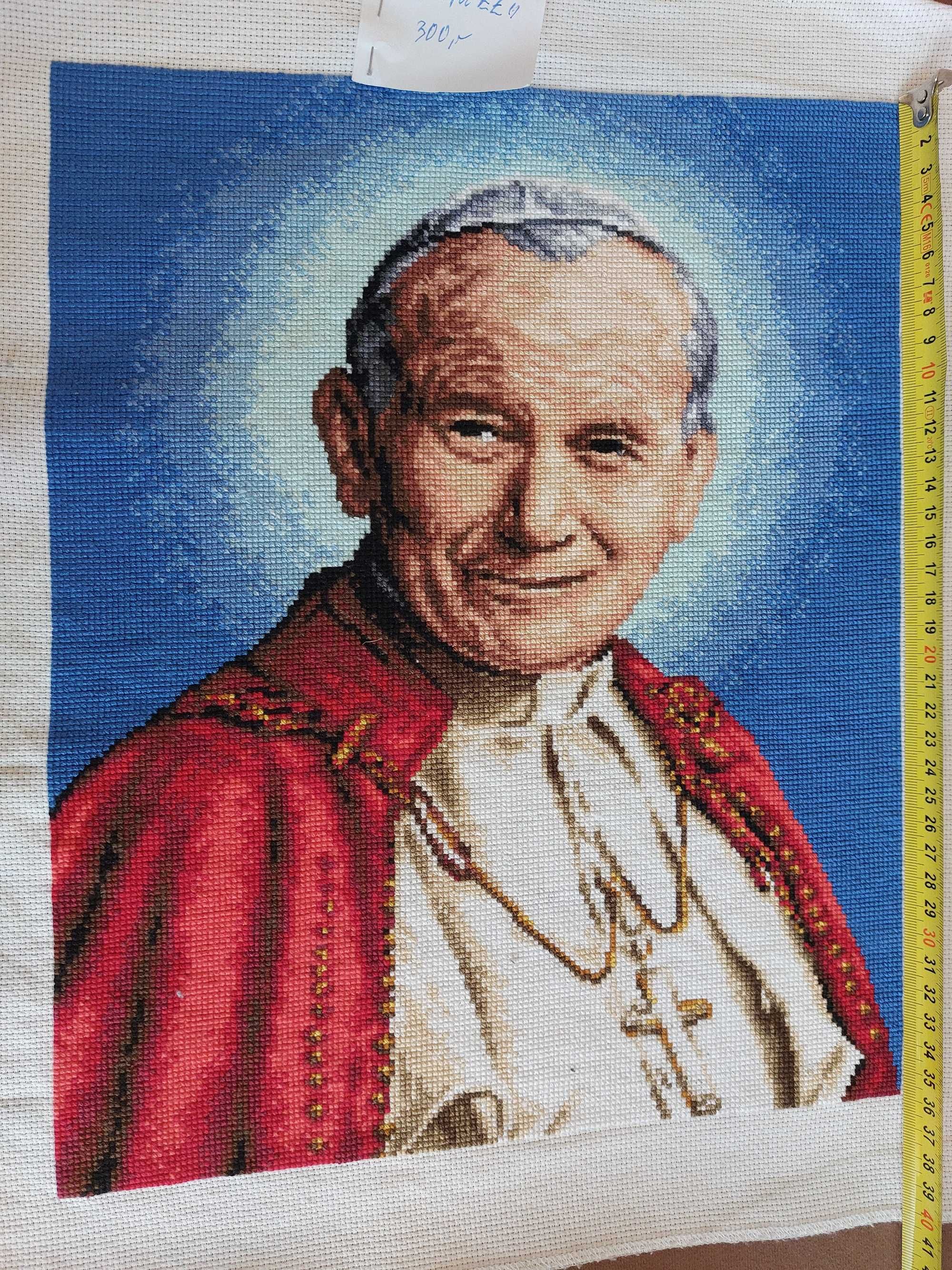 handmade duży haft Jan Paweł II obraz