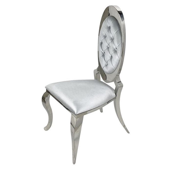 Krzesło glamour Victoria II Silver srebrne pikowane guzikami