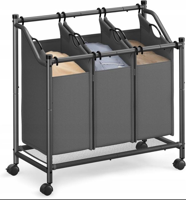 Kosz na pranie mobilny 3 komorowy 135L sorter wózek na pranie