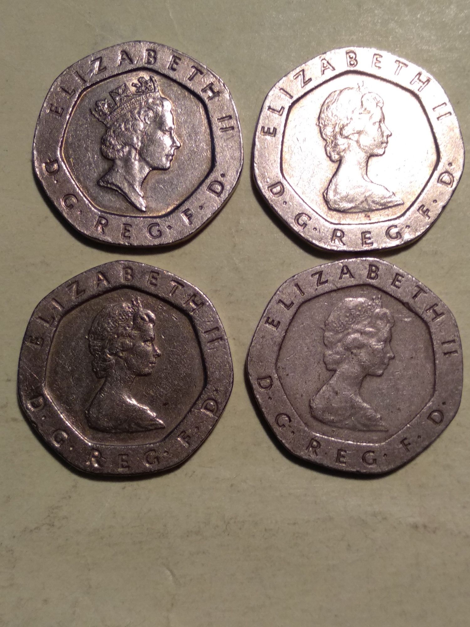 Moedas de 20 Pence 1982/83/84/93 UK