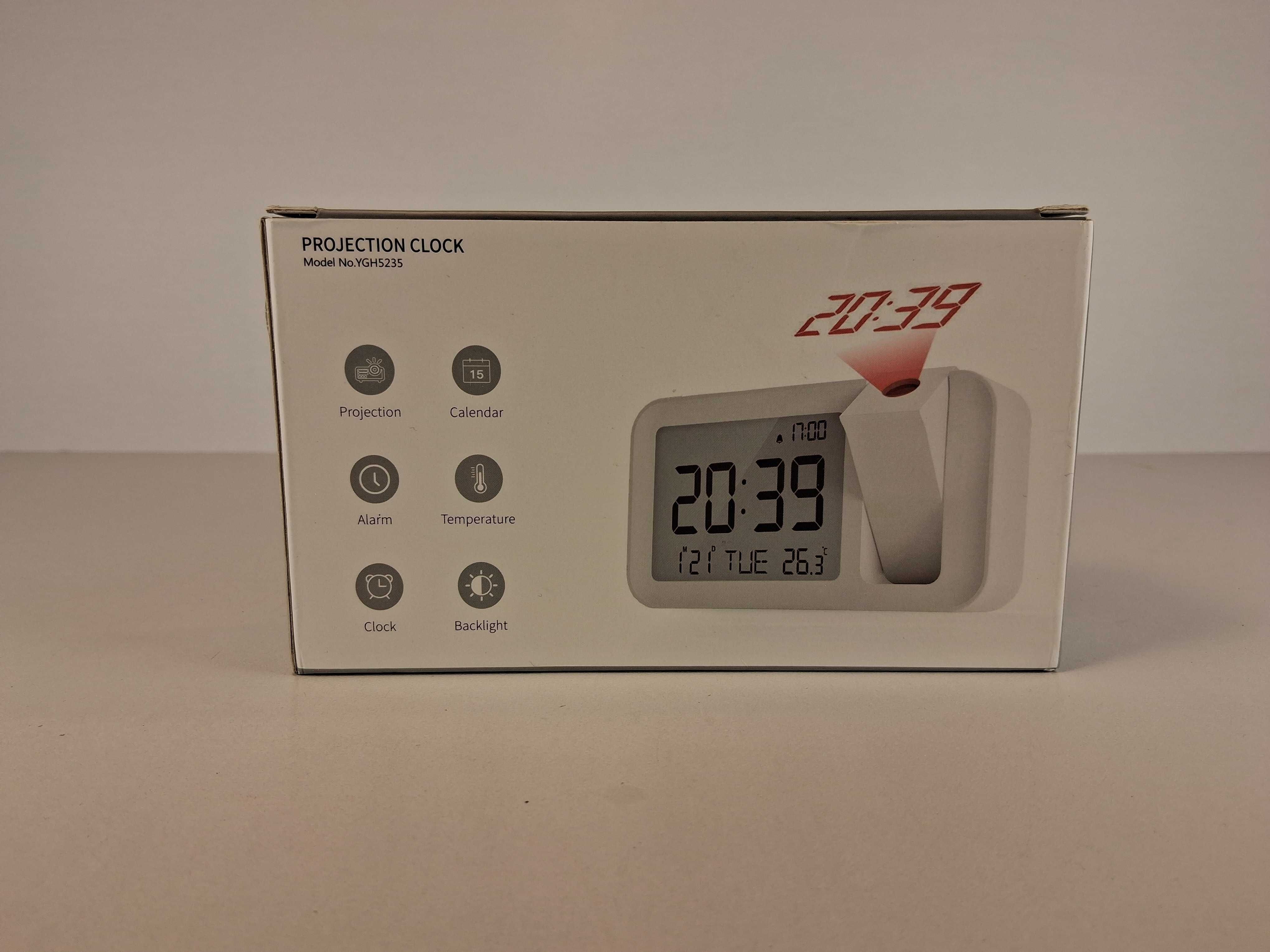 E162 Zegar Z Budzikiem Projekcja Czasu Daty Temperatury TermometrBiały