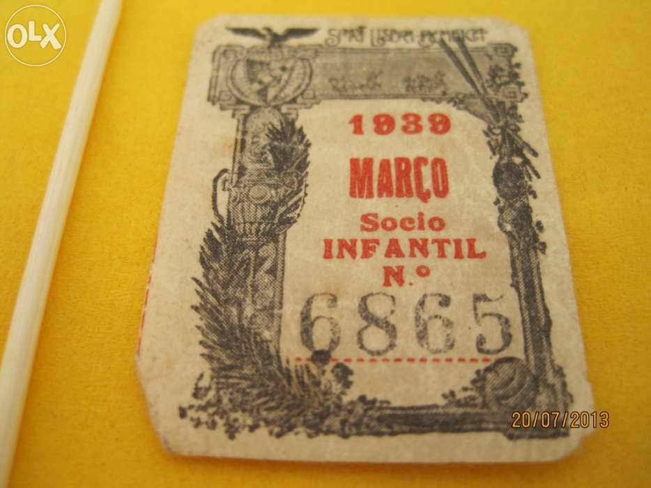 Benfica selo de cota de sócio infantil 1939