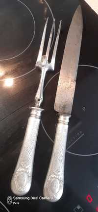 большие разделочные вилка  нож рукоять серебро 84 франция 19й век