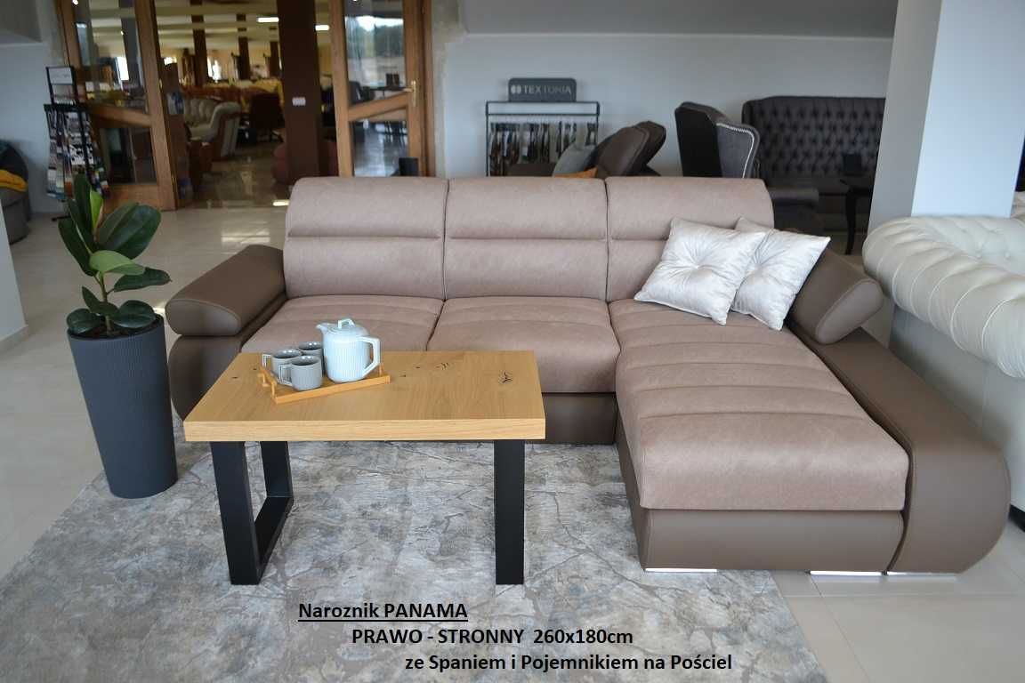 Narożnik PANAMA 260x180cm ze Spaniem, Tkanina+ Skóra = OUTLET MP