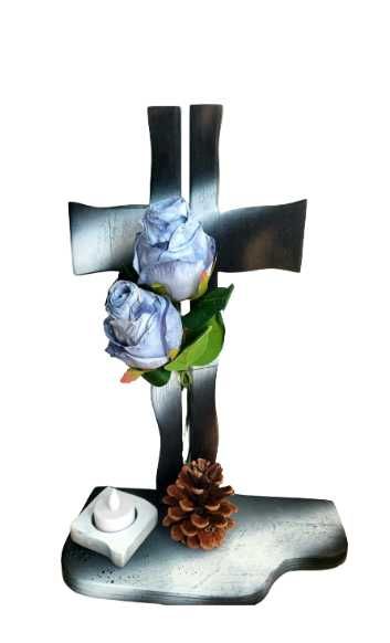 STROIK na cmentarz STROIKI na grób kompozycje nagrobne Z RÓŻĄ I LAMPKĄ