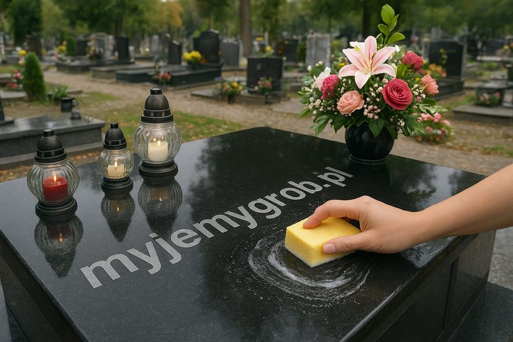 Mycie sprzątanie nagrobków pomników grobów prace na cmentarzu przy pom