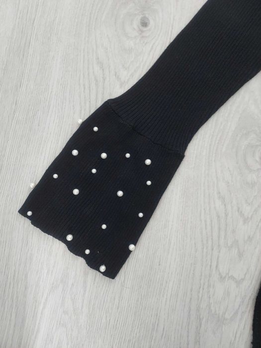 XL czarny prążkowany sweter sweterek prążek perły koraliki primark