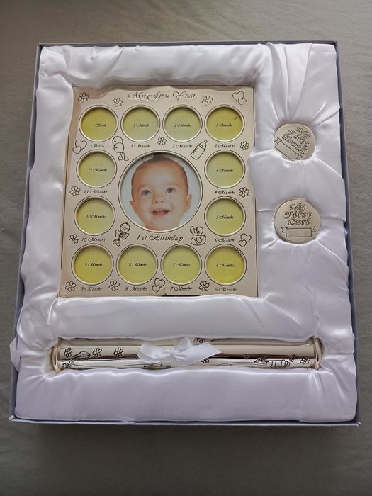 Pamiątka Srebrna ramka na roczek prezent na narodziny dziecka album