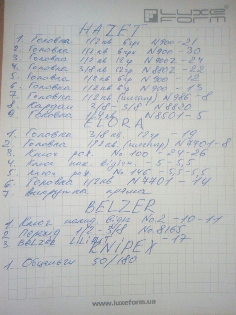 Ключі Hazet, Snap on, Gedore, HEYCO, Elora, Stahlwille,Wiha. Facom