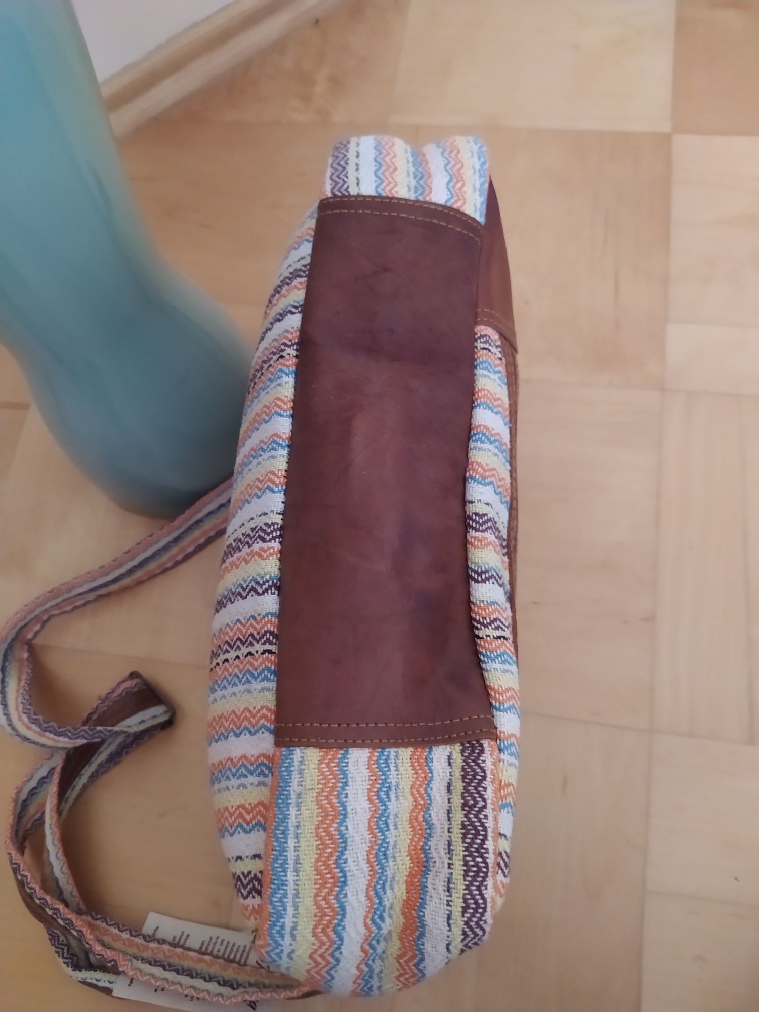 torba aktówka z płótna skóra naturalna A4 kolorowa bawełna purna craft