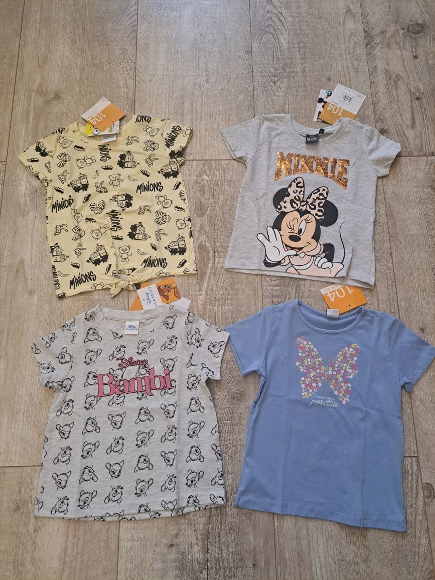 T-shirty dziewczece 4 szt. Minnie, Bambi, Minionki - rozm 104