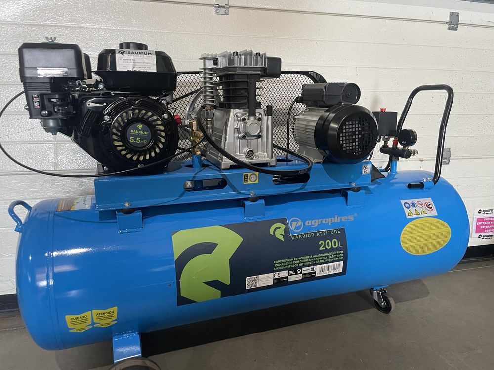 Compressor 200 litros a gasolina e eletrico