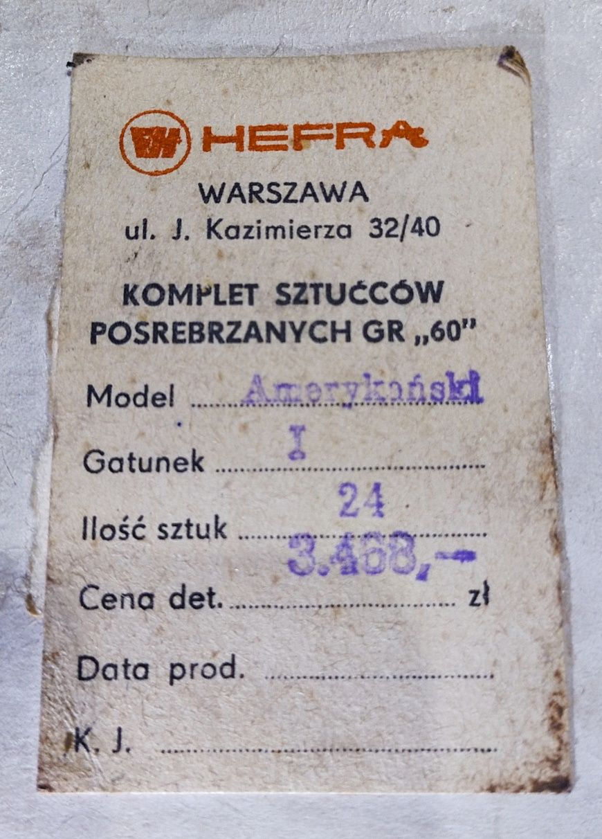 Komplet posrebrzanych sztućców Hefra GR "60" 24 elementy .