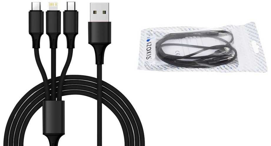 Kabel USB 3w1 Lightning MicroUSB TypC 1.2m * Video-Play Wejherowo