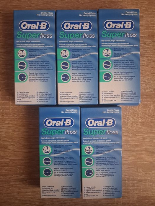 Nić dentystyczna do zębów Oral-B Superfloss - 5 opakowań (nowe)