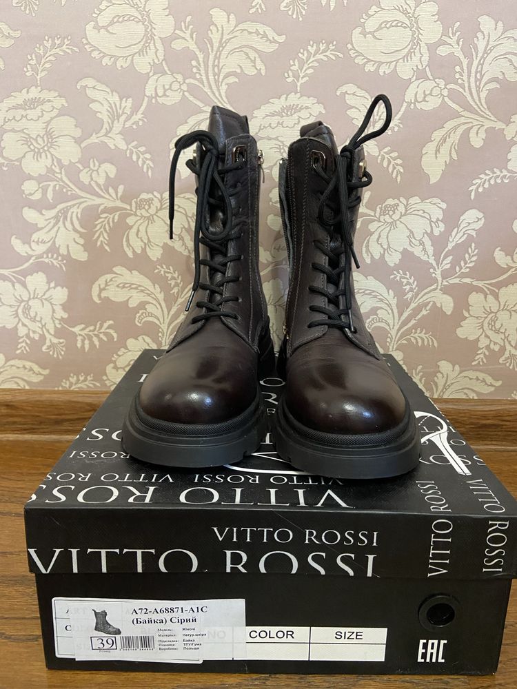 Весняні Ботинки з каблуком сірі жіночі Vitto Rossi з натур. шкіри