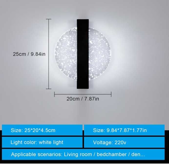 Kinkiet LED z akrylowym kołem w kolorze czarnym
