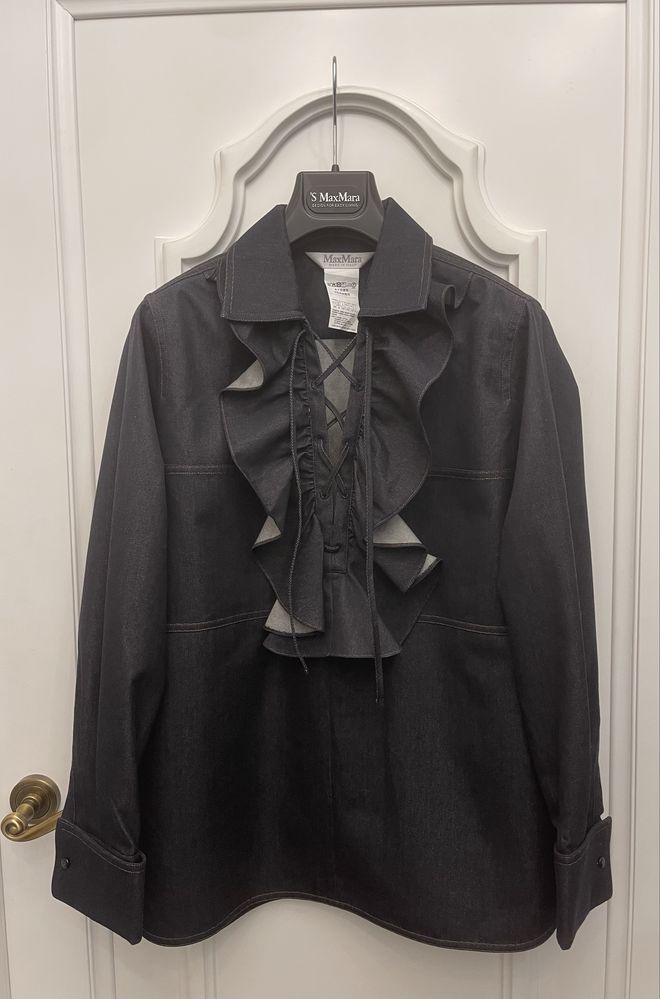 MAX MARA piękna koszula z żabotem jeansowa