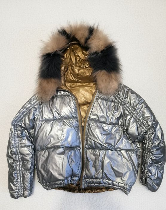 Srebna złota kurtka zimowa z kapturem