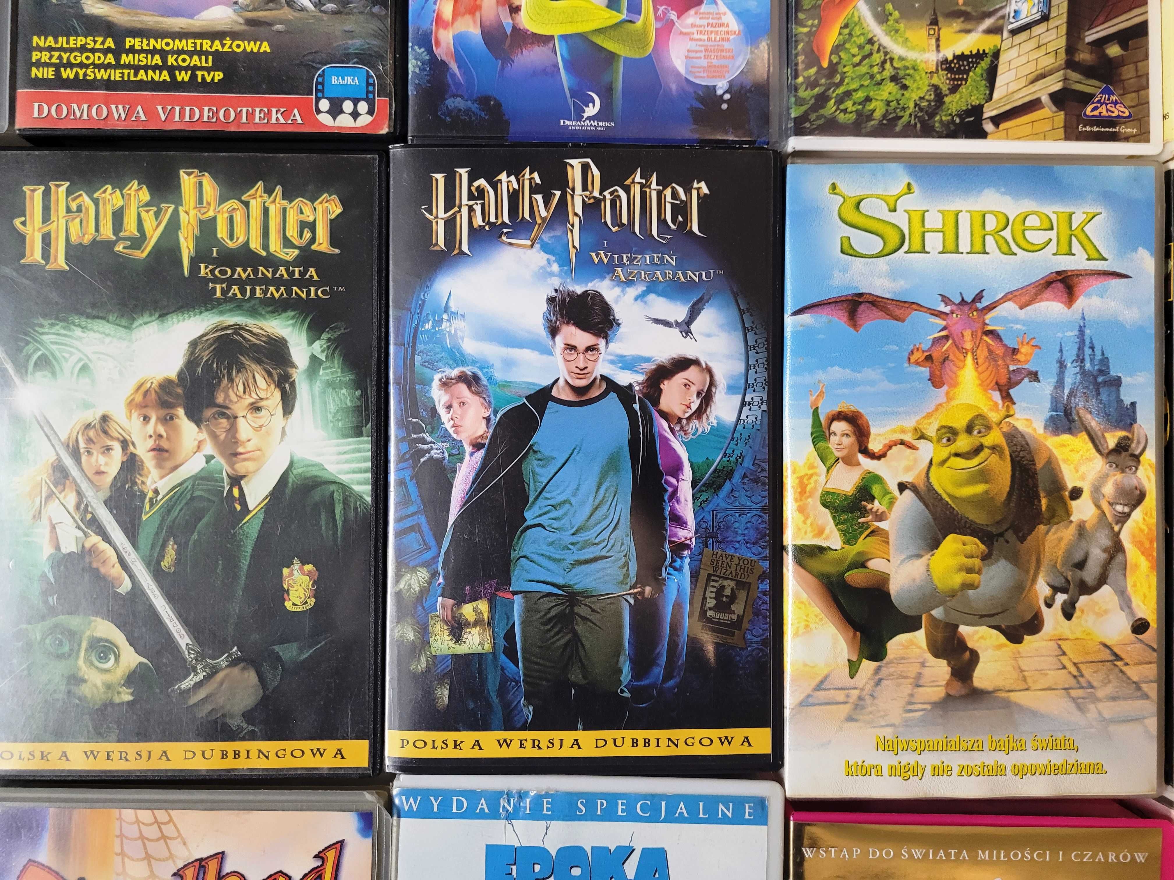 Kasety VHS PL np Harry Potter Shrek Szeryf Ping Ping Komplet 15 szt MŁ