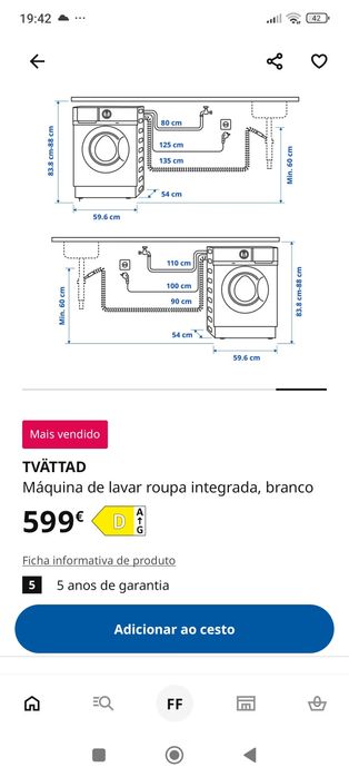 Máquina lavar IKEA TVATTAD 8kg