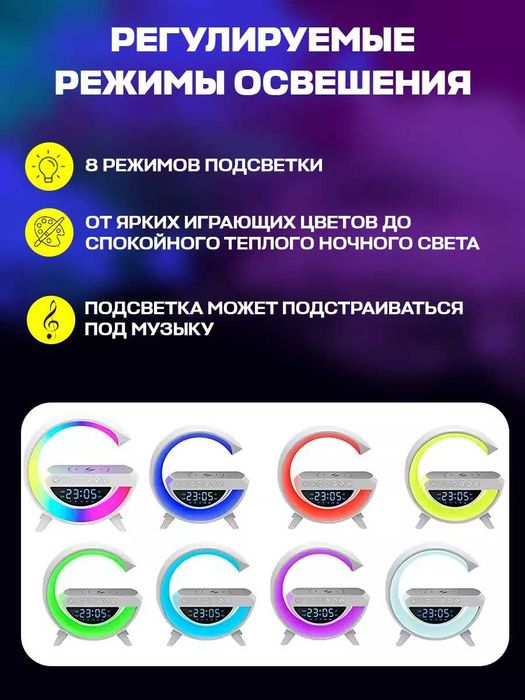Лампа-нічник BT-3401 з бездротовою зарядкою, блютуз колонкою +годинник