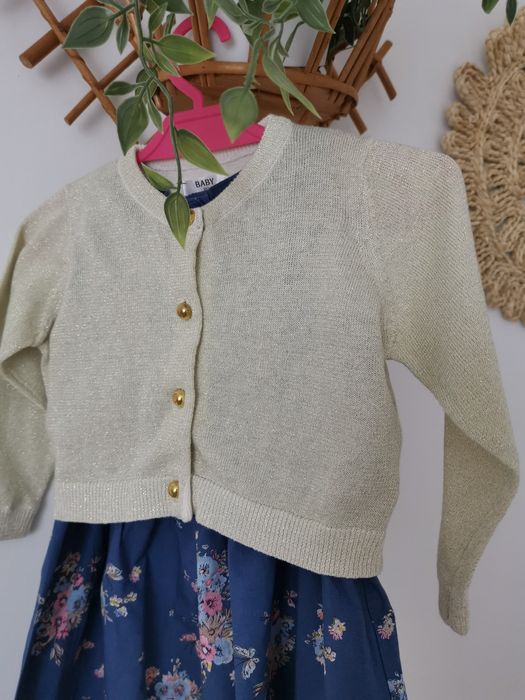 Zestaw sukienka next niebieska bez rękawów i sweterek wyjściowa letnia