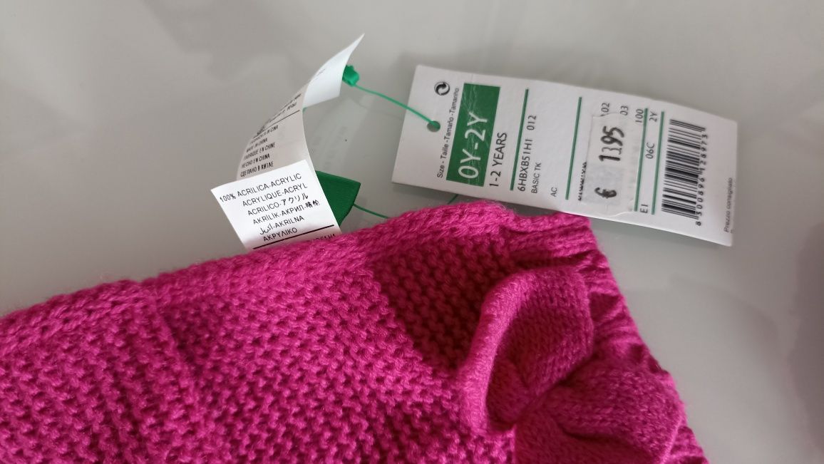 Cachecol Benetton +gorro rosa menina