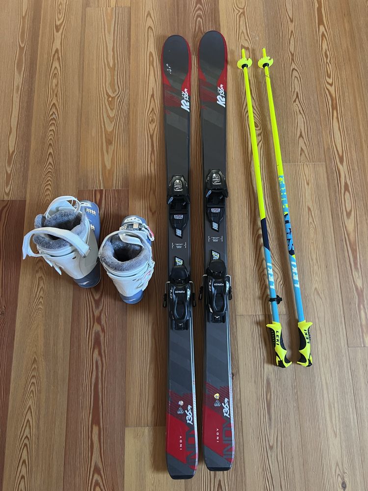 Esqui infantil K2 Indy 136 cm + botas Nordica 22cm + Leki