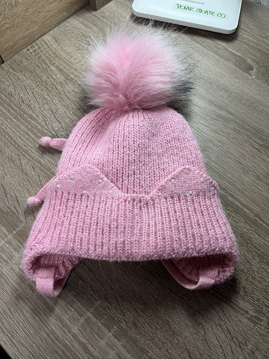 Шапка для дівчинки зима 5-6 років рожева