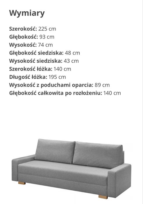 Sofa rozkładana GRÄLVIKEN 3 osobowa Ikea