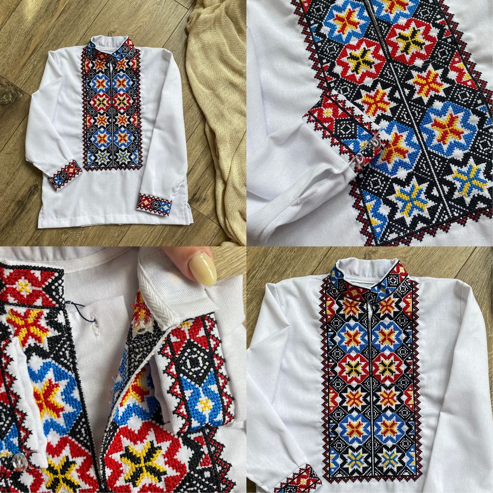 Лляна дитяча вишиванка на хлопчика вишита нитками