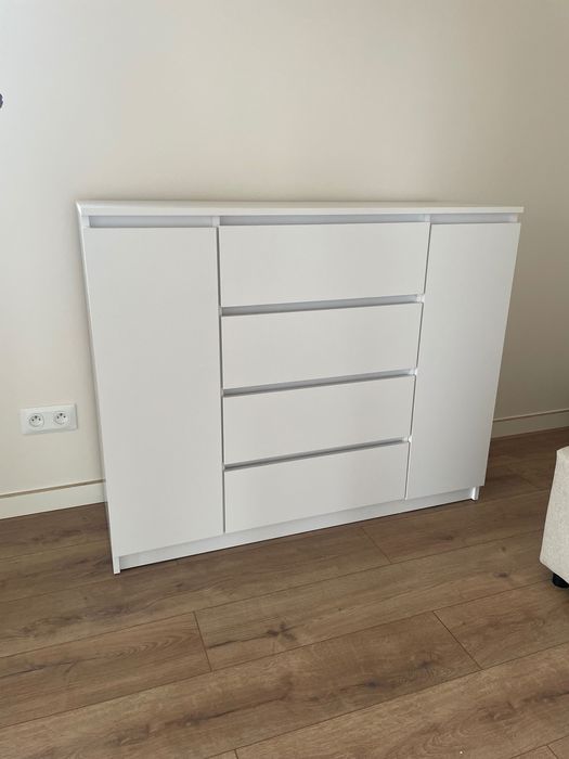 Komoda Biała 120 cm - 4 szuflady i 2 szafki