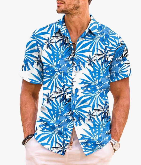 Męska koszula hawajska, biało niebieska, rozmiar L, MEILICLOTH