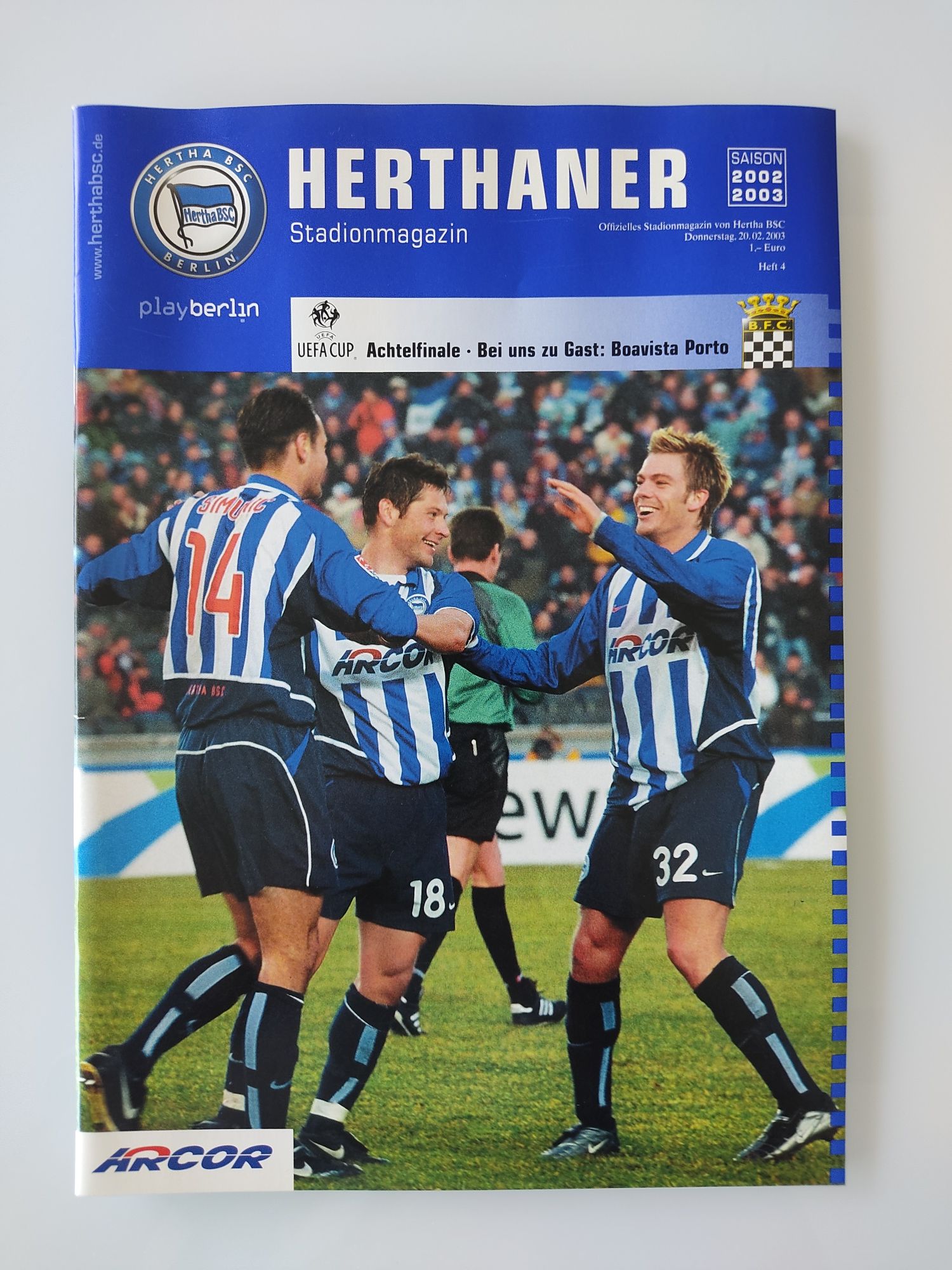 Programa do Hertha de Berlim Boavista UEFA 2002 e 2003
